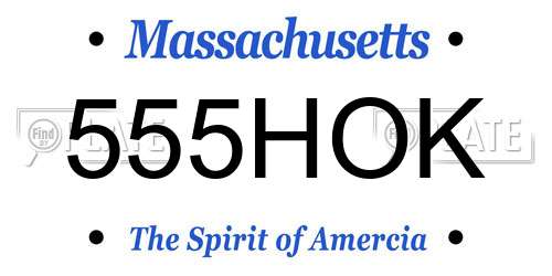 555HOK Massachusetts License Plate