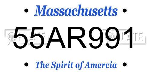 55AR991 Massachusetts License Plate
