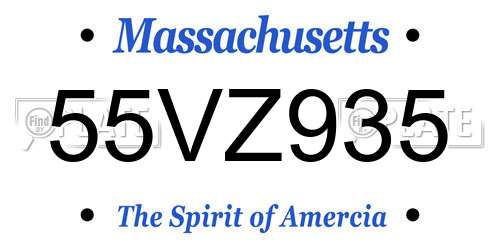 55VZ935 Massachusetts License Plate