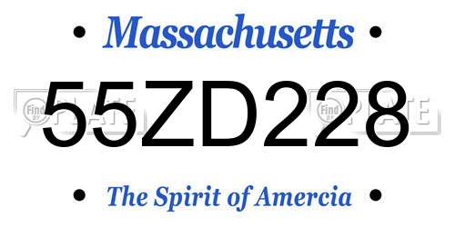 55ZD228 Massachusetts License Plate