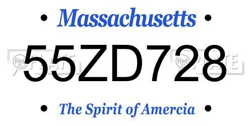 55ZD728 Massachusetts License Plate