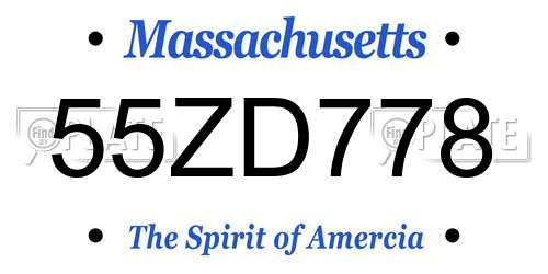 55ZD778 Massachusetts License Plate