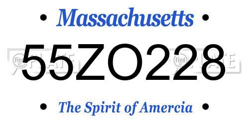 55ZO228 Massachusetts License Plate