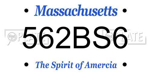 562BS6 Massachusetts License Plate