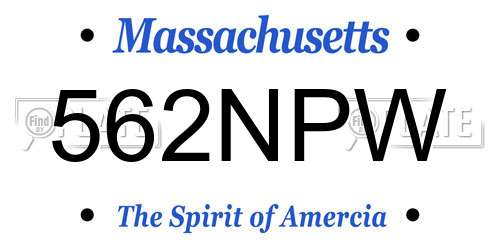 562NPW Massachusetts License Plate