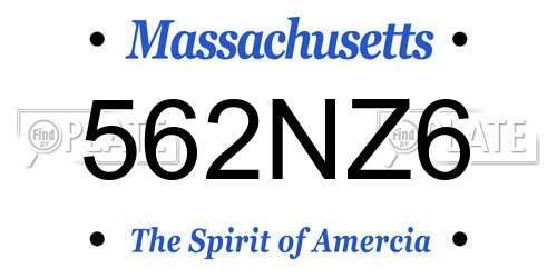 562NZ6 Massachusetts License Plate