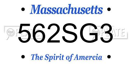 562SG3 Massachusetts License Plate
