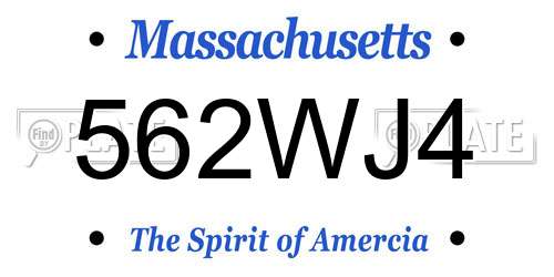 562WJ4 Massachusetts License Plate