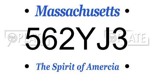 562YJ3 Massachusetts License Plate
