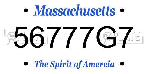 56777G7 Massachusetts License Plate