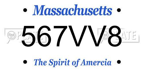 567VV8 Massachusetts License Plate
