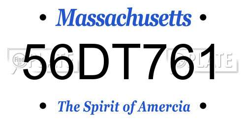 56DT761 Massachusetts License Plate