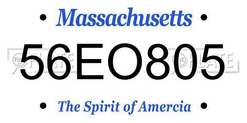 56EO805 Massachusetts License Plate