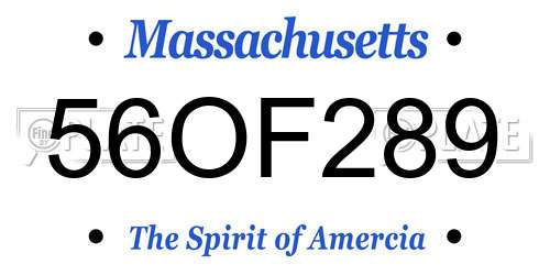 56OF289 Massachusetts License Plate