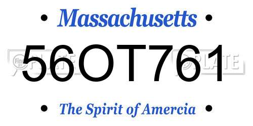 56OT761 Massachusetts License Plate
