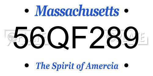 56QF289 Massachusetts License Plate
