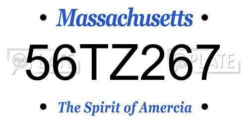 56TZ267 Massachusetts License Plate