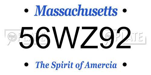 56WZ92 Massachusetts License Plate