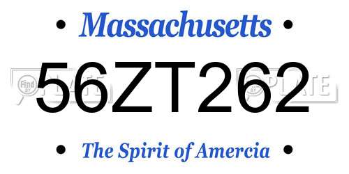 56ZT262 Massachusetts License Plate