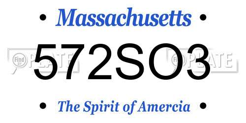 572SO3 Massachusetts License Plate