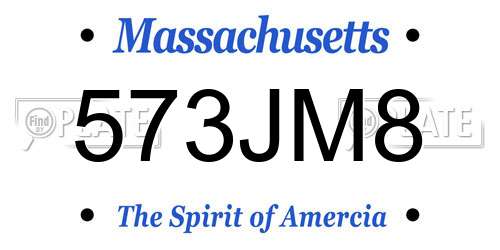 573JM8 Massachusetts License Plate
