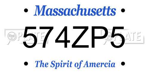 574ZP5 Massachusetts License Plate
