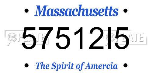 57512I5 Massachusetts License Plate