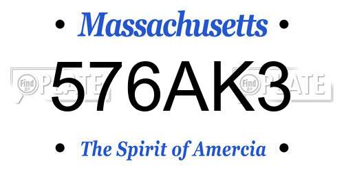 576AK3 Massachusetts License Plate