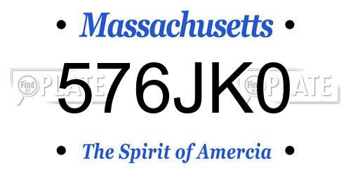 576JK0 Massachusetts License Plate