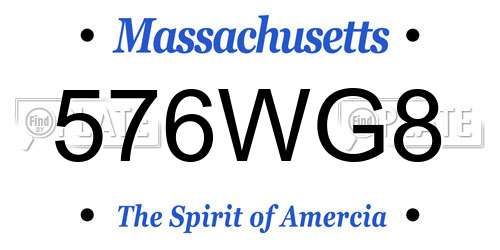 576WG8 Massachusetts License Plate