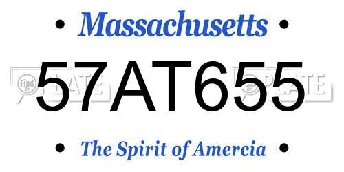 57AT655 Massachusetts License Plate