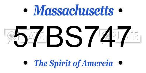 57BS747 Massachusetts License Plate