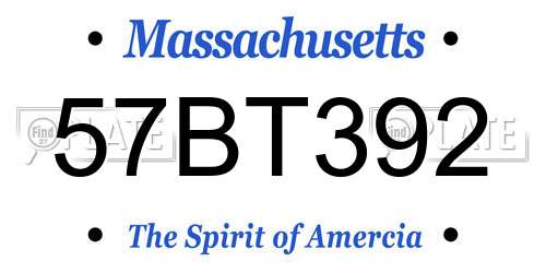 57BT392 Massachusetts License Plate