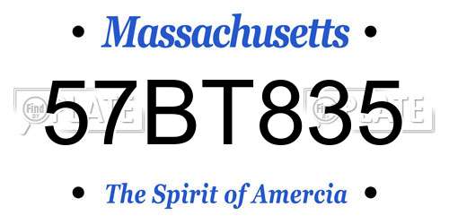 57BT835 Massachusetts License Plate