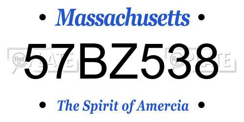 57BZ538 Massachusetts License Plate