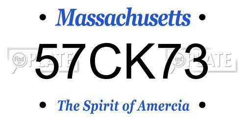 57CK73 Massachusetts License Plate