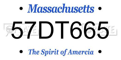 57DT665 Massachusetts License Plate