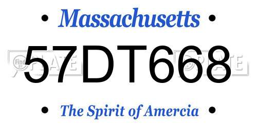 57DT668 Massachusetts License Plate