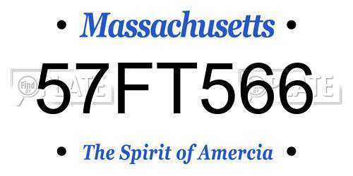 57FT566 Massachusetts License Plate