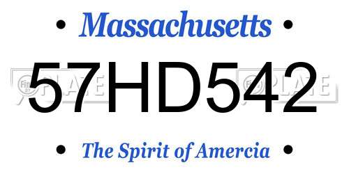 57HD542 Massachusetts License Plate