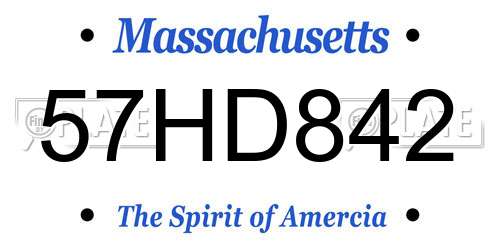 57HD842 Massachusetts License Plate