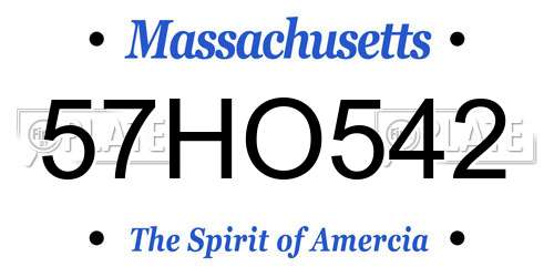 57HO542 Massachusetts License Plate