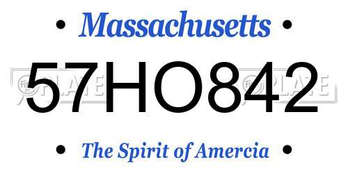 57HO842 Massachusetts License Plate