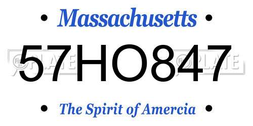 57HO847 Massachusetts License Plate