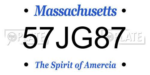 57JG87 Massachusetts License Plate