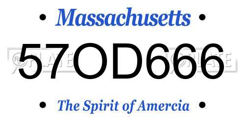 57OD666 Massachusetts License Plate