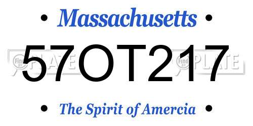 57OT217 Massachusetts License Plate