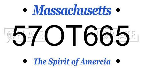57OT665 Massachusetts License Plate