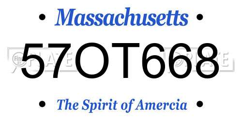 57OT668 Massachusetts License Plate