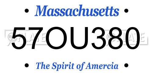 57OU380 Massachusetts License Plate